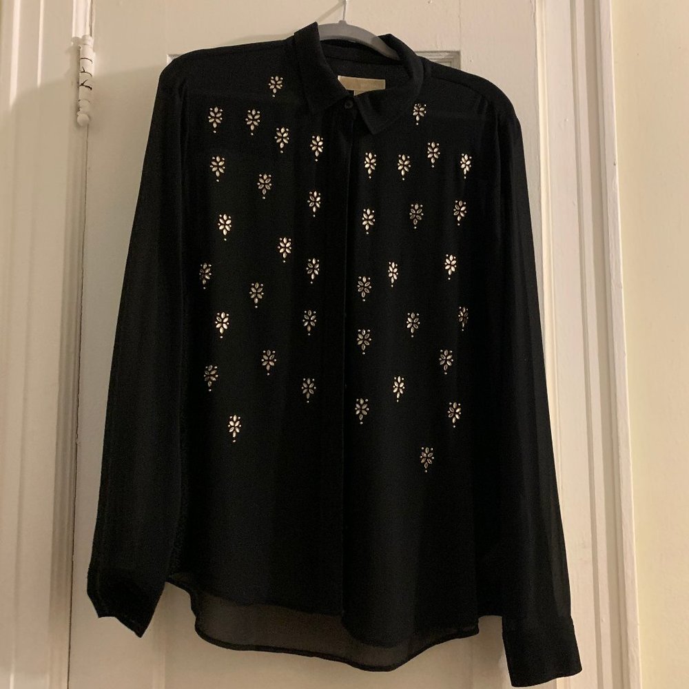 Black Crystal Michael Kors Blouse - Size XL